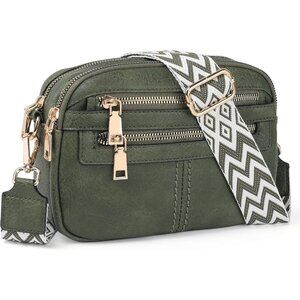 6-Pocket Crossbody Bags for Women, Vegan Leather Shoulder Handbags Green Travel